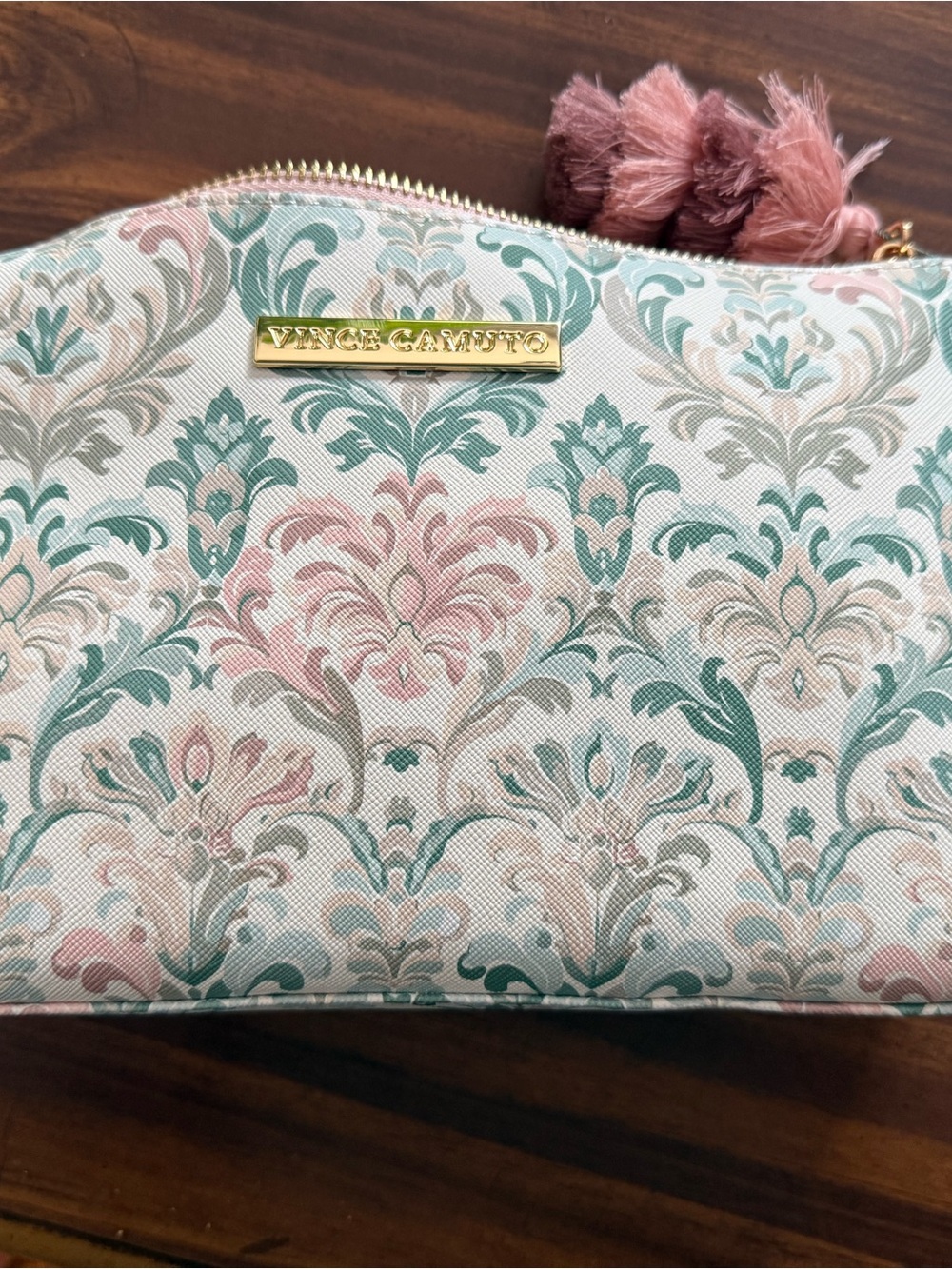Vince Camuto Pink, Teal & Cream Floral Cosmetic Pouch